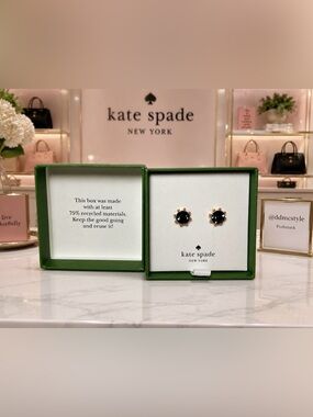 kate spade Navy Crystal Gold Beaded Stud Earrings